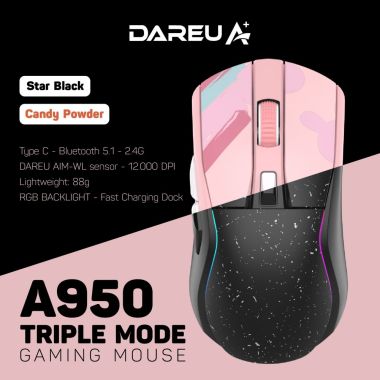 Chuột không dây Gaming DAREU A950 TRIPLE MODE BLACK / PINK