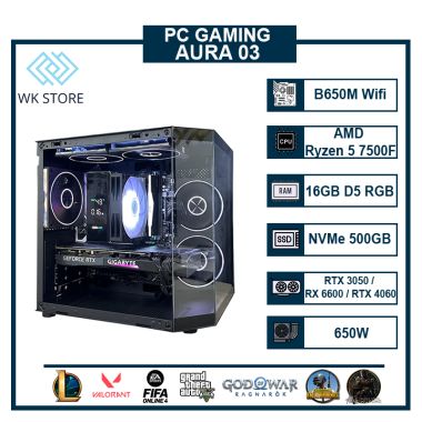 PC AURA 03 | Ryzen 5 7500F, 16GB Ram | VGA 3050/ RX 6600/ 4060