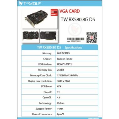 Card Màn Hình VGA T-Wolf RX 580 8GB GDDR5 | HDMI, DP | Mới BH 36T