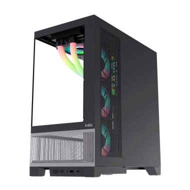 Vỏ case máy tính bàn MIK Lumine 4FA - Trắng / Đen, kèm 4 fan ARGB