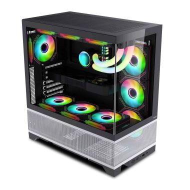 Vỏ case máy tính bàn MIK Lumine 4FA - Trắng / Đen, kèm 4 fan ARGB