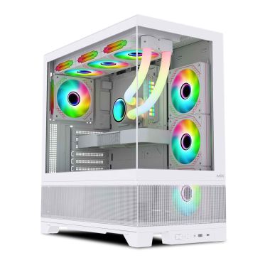Vỏ case máy tính bàn MIK Lumine 4FA - Trắng / Đen, kèm 4 fan ARGB