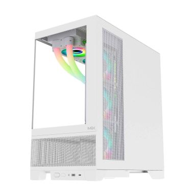 Vỏ case máy tính bàn MIK Lumine 4FA - Trắng / Đen, kèm 4 fan ARGB