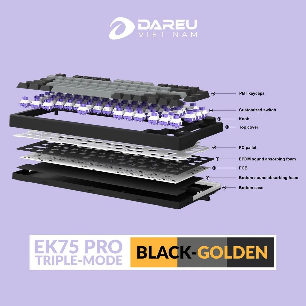 Bàn phím máy tính DAREU EK75 PRO | Black-golden | Cloud switch