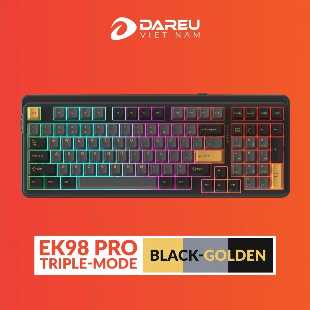 Bàn phím cơ DareU EK98 Pro | Black Golden | Cloud switch |Triple Mode
