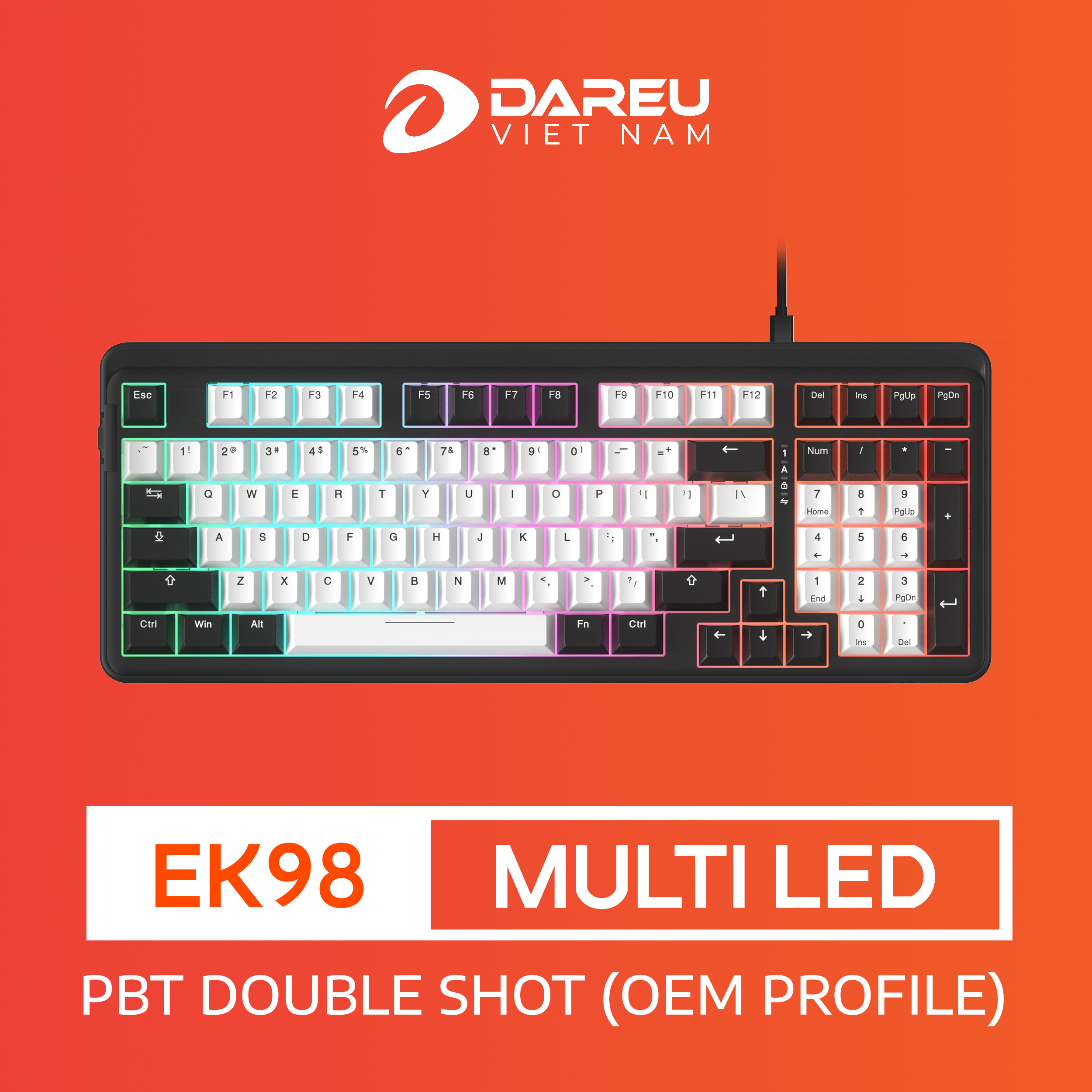 Bàn Phím Cơ Gaming DAREU EK98 WHITE x BLACK