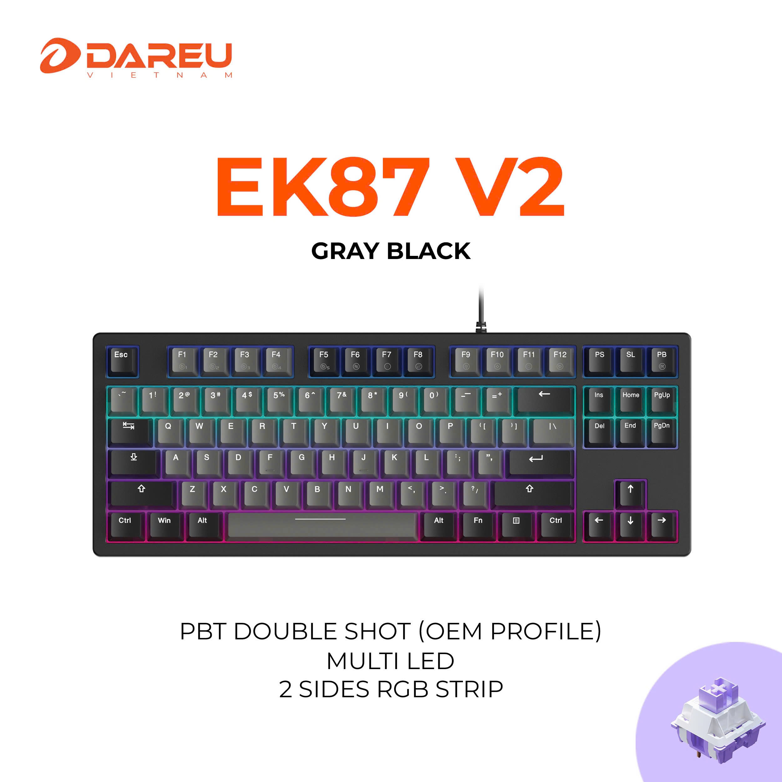 Bàn phím cơ Gaming DAREU EK87 v2 GRAY x BLACK
