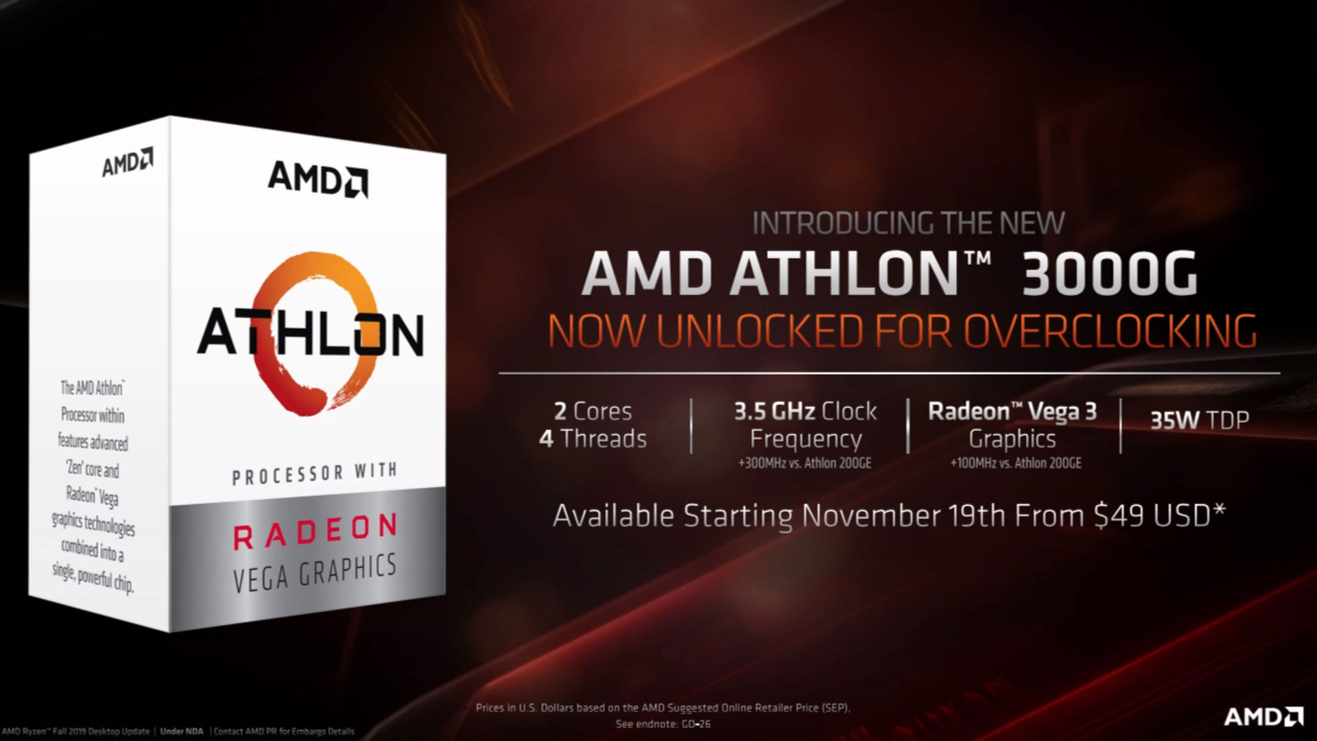 CPU AMD ATHLON 3000G (3.5GHZ, 2 NHÂN 4 LUỒNG , 5MB CACHE, 35W) BOX