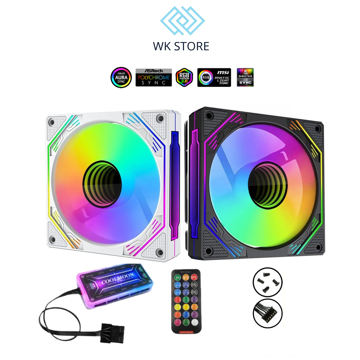 Bộ quạt tản nhiệt, fan case COOLMOON F3 Led vô cực ARGB Black / White + hub và remote