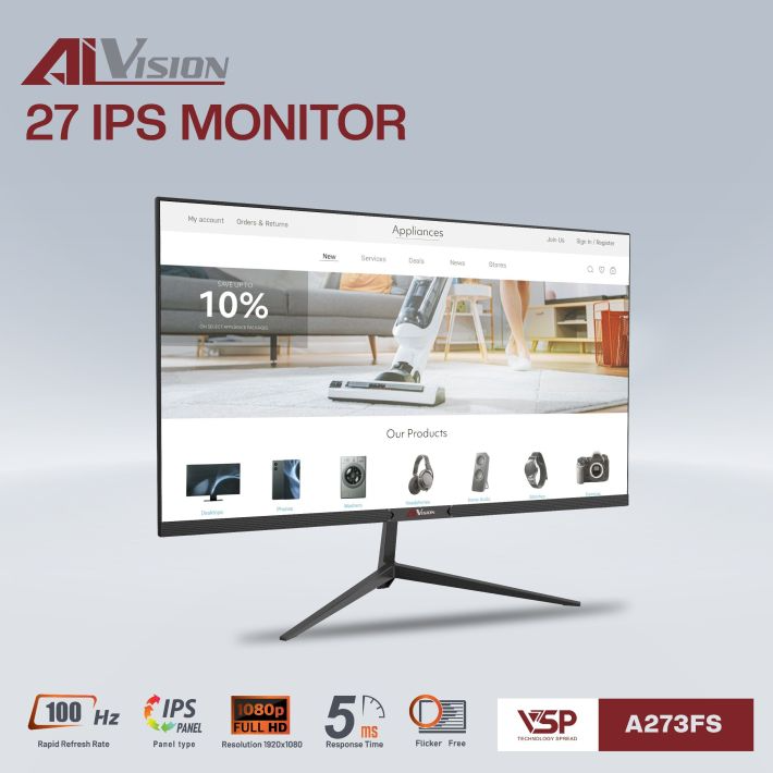 Màn hình AiVision A273FS | 27 inch | Full HD | IPS | 100Hz | 5ms