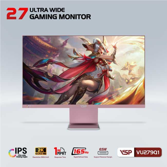 Màn hình VSP VU279Q1 | UltraWide | IPS | 165Hz | 1ms | Màu Hồng