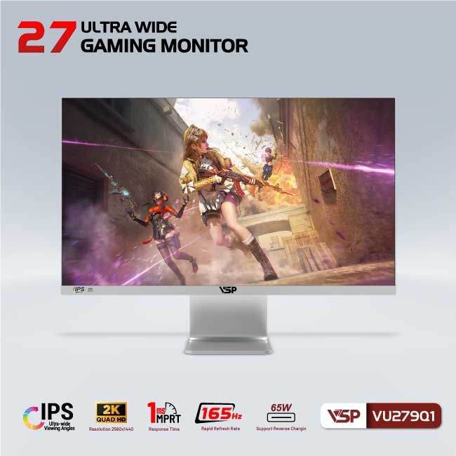 Màn hình VSP VU279Q1 | UltraWide | IPS | 165Hz | 1ms | Màu Trắng