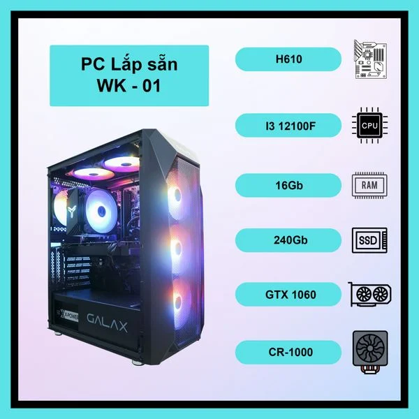 PC GAMING WK-01 CORE I3 12100F, 16GB RAM, VGA 1060/1660S/2060
