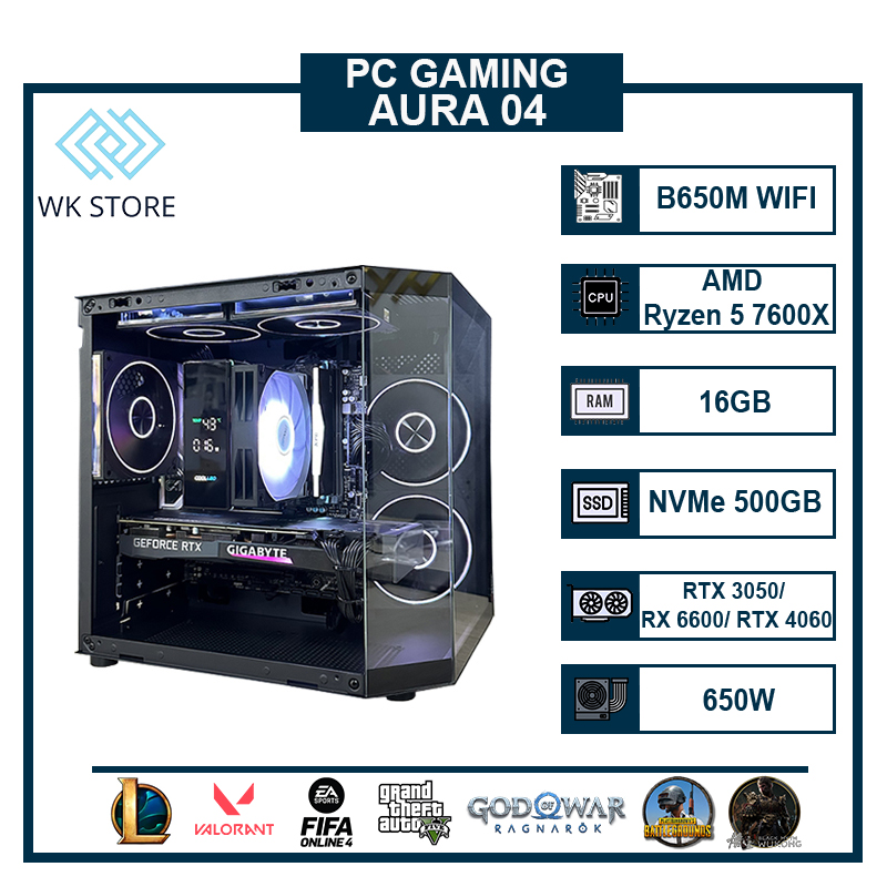 PC AURA 04 | Ryzen 5 7600X, 16GB Ram | VGA 3050/ RX 6600/ 4060