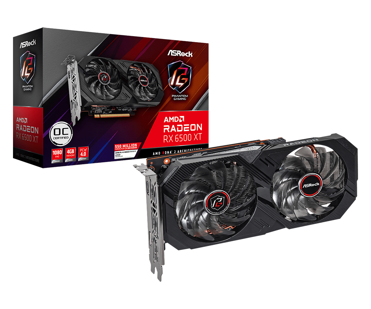 Card màn hình VGA ASROCK Radeon RX 6500 XT Phantom Gaming D 4GB OC 4GB GDDR6