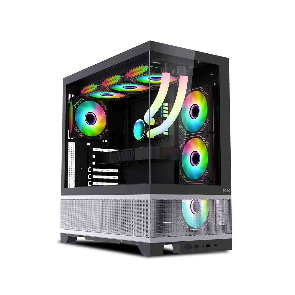 Vỏ case máy tính bàn MIK Lumine 4FA - Trắng / Đen, kèm 4 fan ARGB