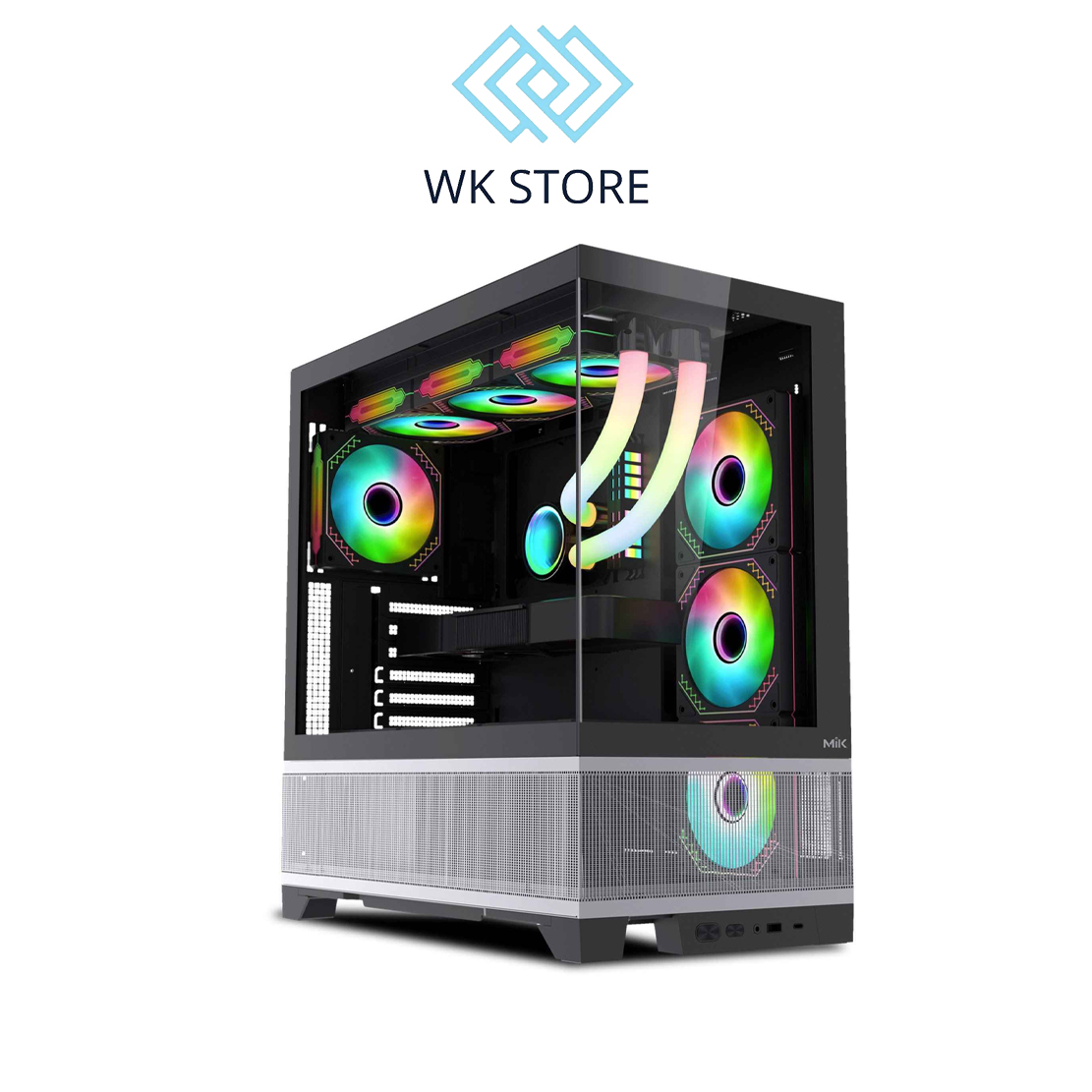 Vỏ case máy tính bàn MIK Lumine 4FA - Trắng / Đen, kèm 4 fan ARGB