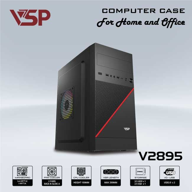 Vỏ Case văn phòng VSP V2895 | M-ATX/I-ATX