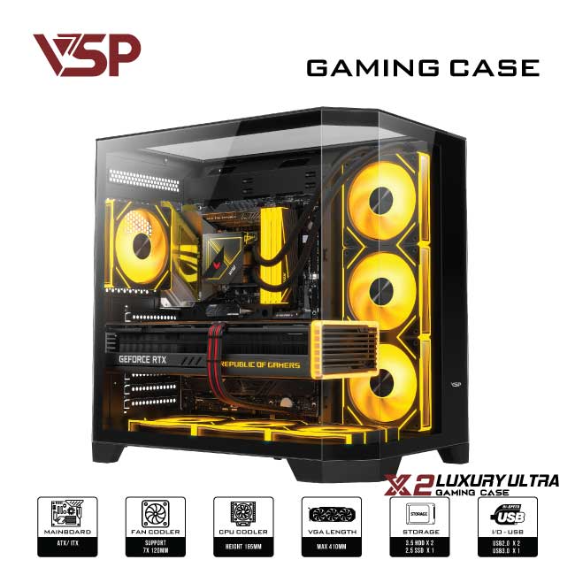 VỎ CASE VSP X2 LUXURY ULTRA BLACK | ATX, No Fan