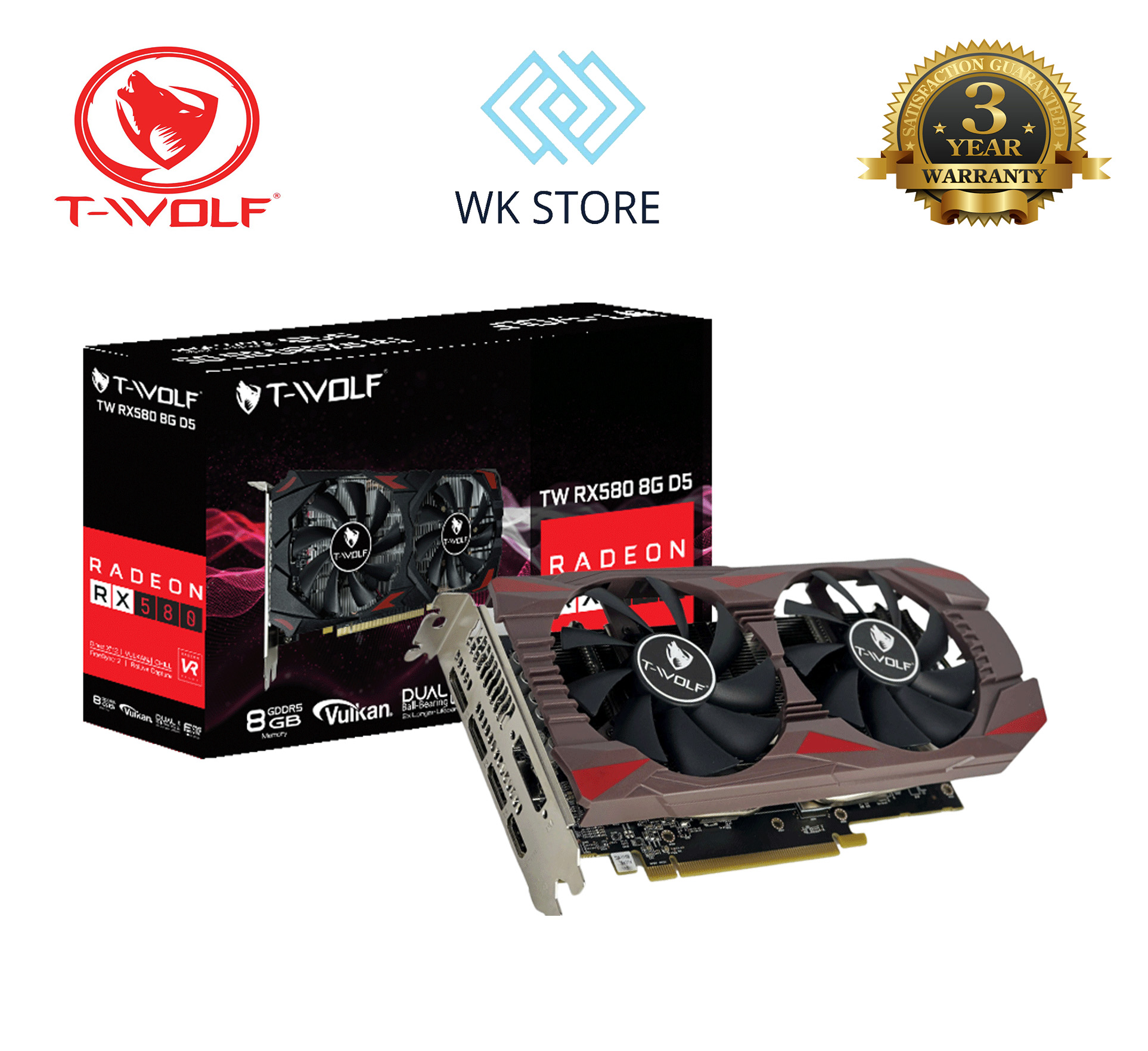 Card Màn Hình VGA T-Wolf RX 580 8GB GDDR5 | HDMI, DP | Mới BH 36T